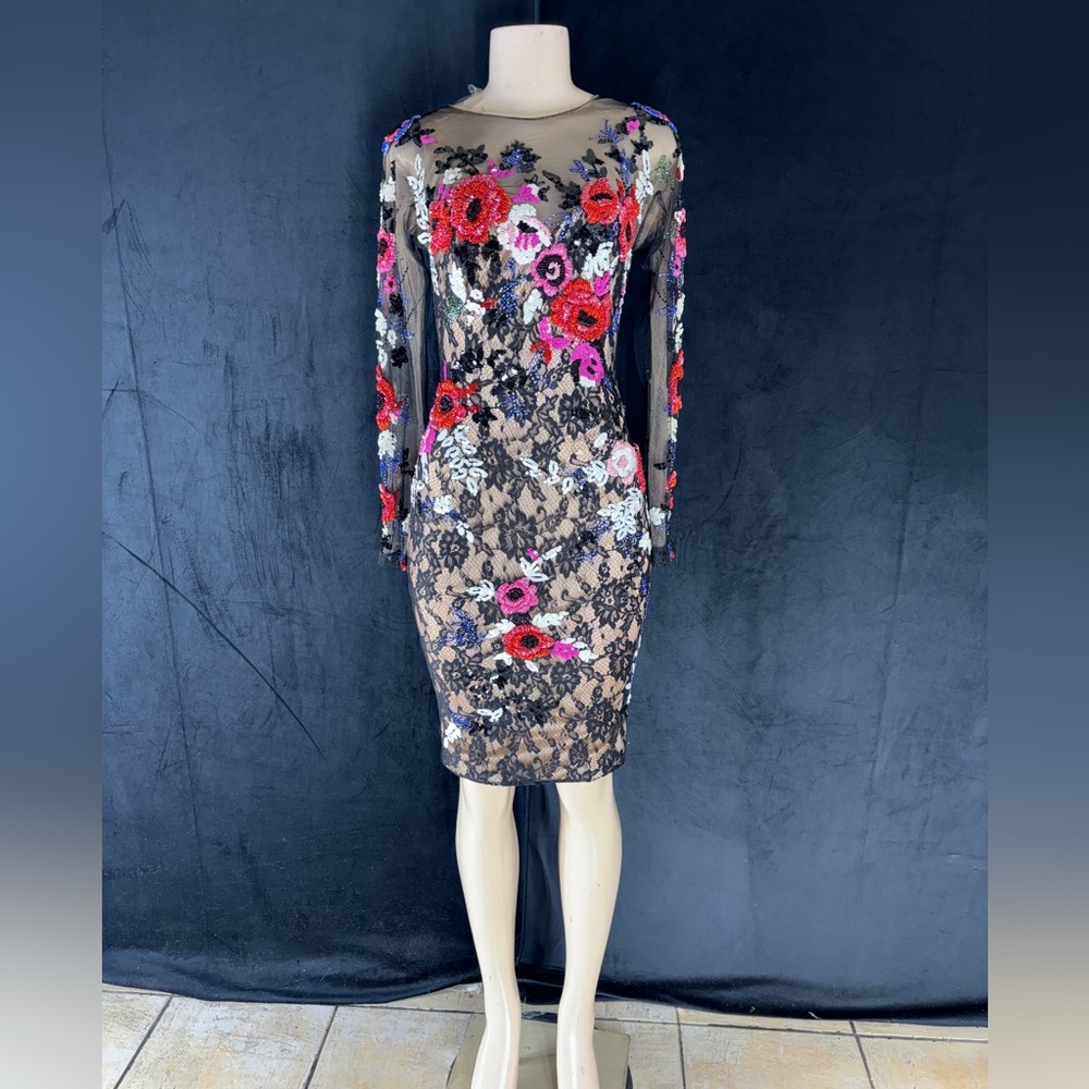 Elegant Floral Embroidered Long Sleeve Dress